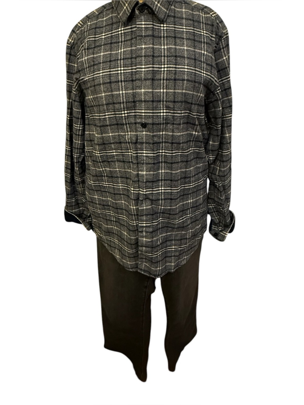 Hugo Boss Blue and White Plaid Casual Button-Down Shirt Size L